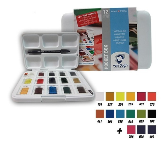 Aquarela Van Gogh Pastilha Estojo com 12+3 Cores Talens - Imagem 2