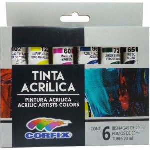 Estojo Tinta acrilica 6 Cores 20ml - Corfix